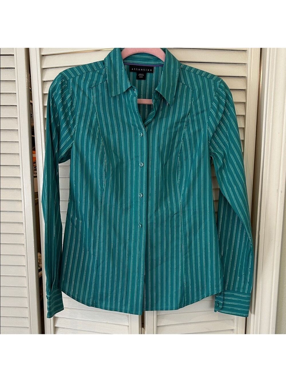Attention Teal Striped Button Down Shirt